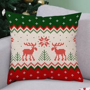 Christmas Reindeer Red and Green Pillow Cover